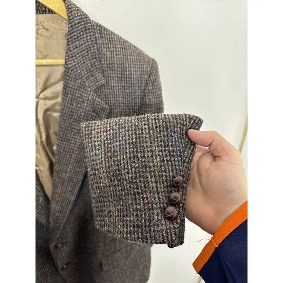 Harris Tweed Moores Men 44 Wool BrownBlazer Sports Coat